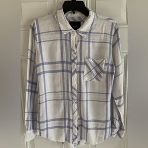 RAILS Womens Plaid Hunter Long Sleeve Shirt XS White/Blue Checkered Button Down.